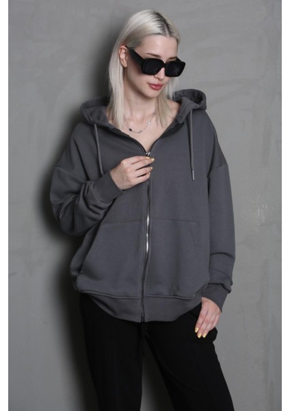 Füme Kapüşonlu Basic Sweatshirt MG1900