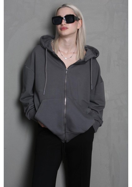 Füme Kapüşonlu Basic Sweatshirt MG1900