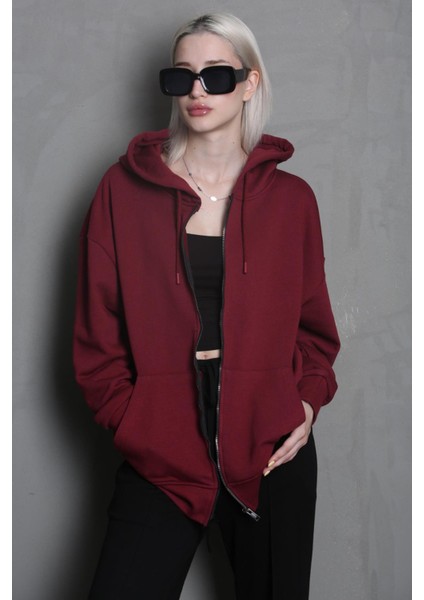 Bordo Kapüşonlu Basic Sweatshirt MG1900