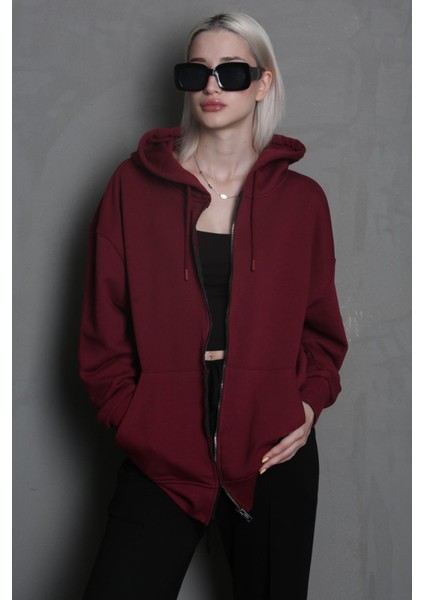 Bordo Kapüşonlu Basic Sweatshirt MG1900