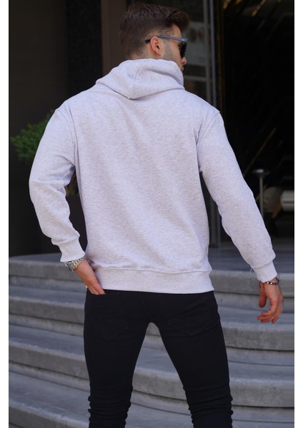 Karmelanj Kapüşonlu Nakışlı Erkek Sweatshirt 6145