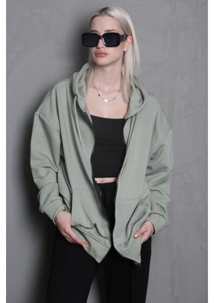 Mint Yeşili Kapüşonlu Basic Sweatshirt MG1900