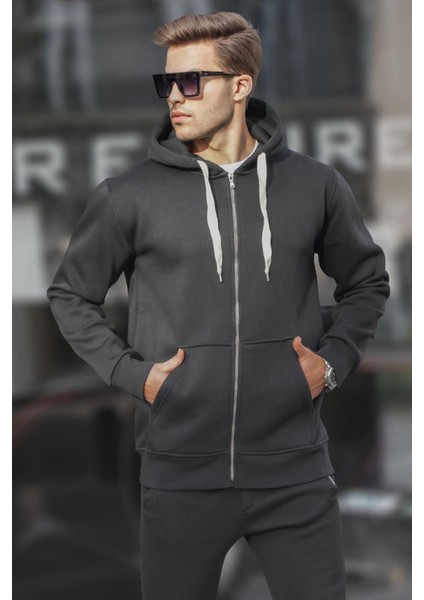 Siyah Kapüşonlu Regular Fit Erkek Sweatshirt 6140