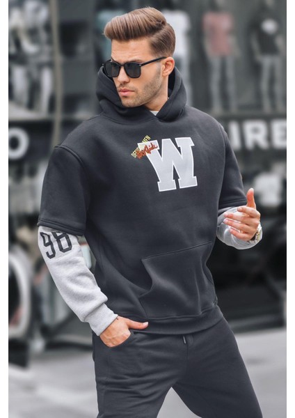 Siyah Nakışlı Kapüşonlu Sweatshirt 6141 fiyatları