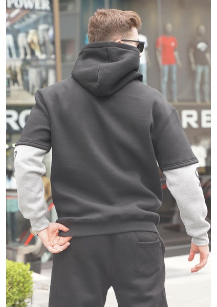 Siyah Nakışlı Kapüşonlu Sweatshirt 6141 modelleri