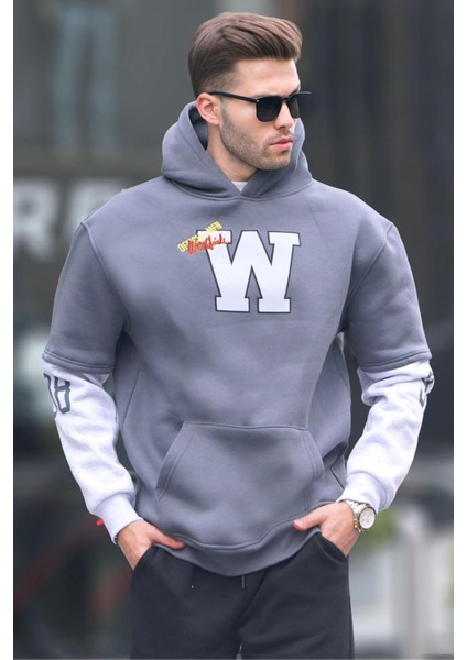 Füme Nakışlı Kapüşonlu Sweatshirt 6141 fiyatları