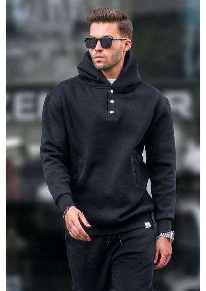 Siyah Kapüşonlu Düğme Detaylı Sweatshirt 6150 fiyatları
