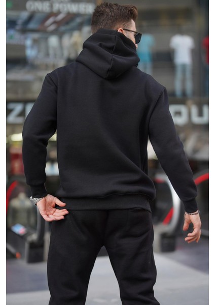 Siyah Kapüşonlu Düğme Detaylı Sweatshirt 6150 modelleri