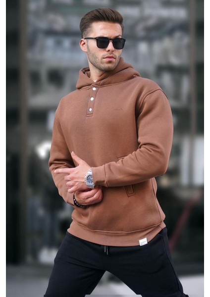 Kahverengi Kapüşonlu Düğme Detaylı Sweatshirt 6150 fiyatları
