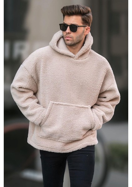 Bej Oversize Peluş Erkek Sweatshirt 6160