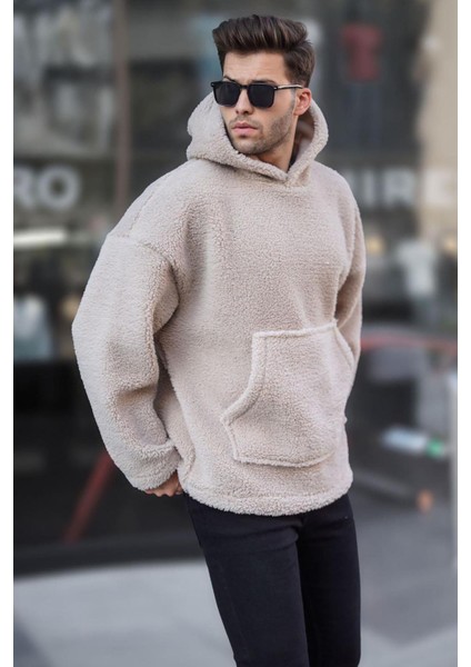 Bej Oversize Peluş Erkek Sweatshirt 6160 fiyatları