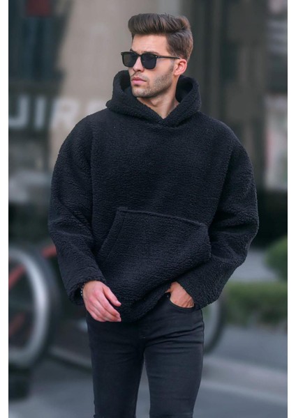 Siyah Oversize Peluş Erkek Sweatshirt 6160