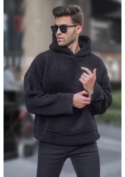 Siyah Oversize Peluş Erkek Sweatshirt 6160 fiyatları