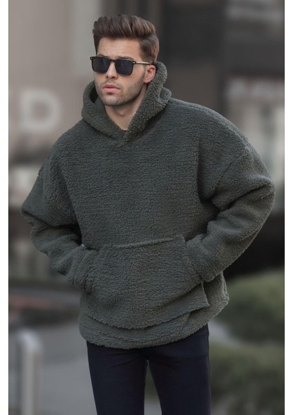 Haki Oversize Peluş Erkek Sweatshirt 6160