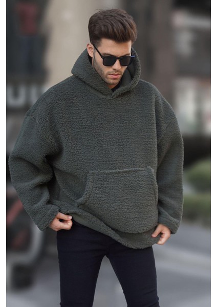 Haki Oversize Peluş Erkek Sweatshirt 6160