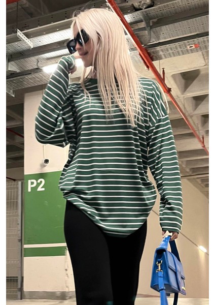 Yeşil Çizgili Sweatshirt MG980 indirimleri