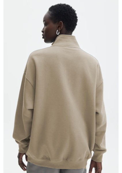 Bej Fermuar Detaylı Oversize Sweatshirt MG1933 fırsatları