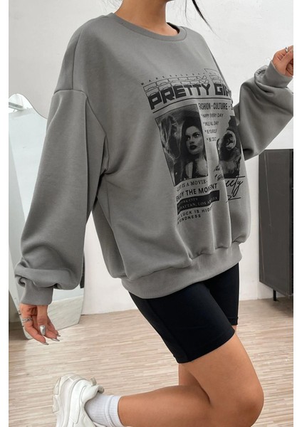 Füme Baskılı Oversize Kadın Sweatshirt MG1923 modelleri