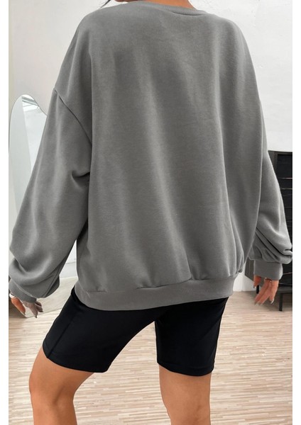 Füme Baskılı Oversize Kadın Sweatshirt MG1923 indirimleri