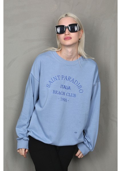 Mavi Bisiklet Yaka Baskılı Sweatshirt MG1924