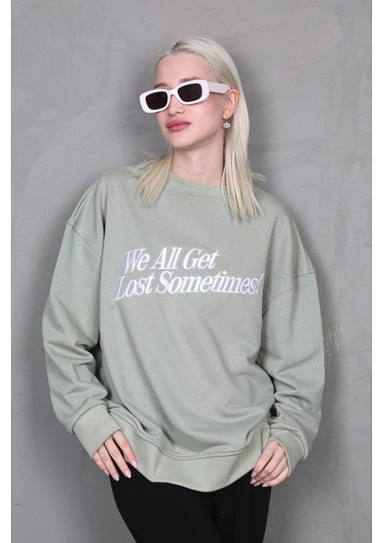 Mint Yeşili Baskılı Sweatshirt MG1901