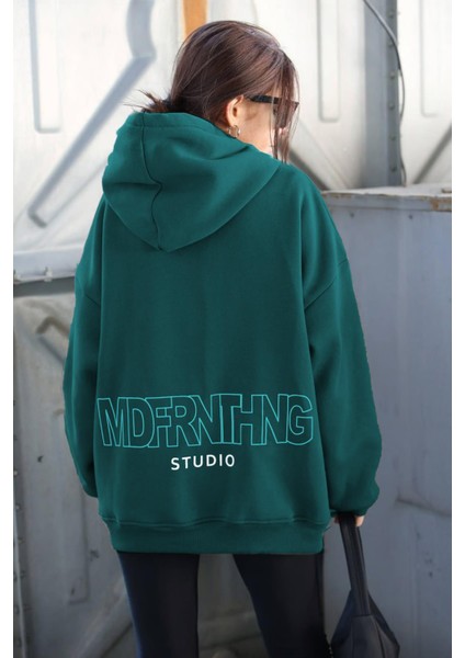 Petrol Mavi Baskılı Oversize Sweatshirt MG1287