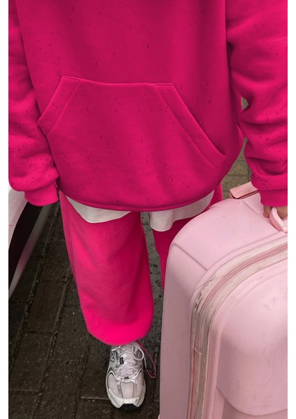 Fuşya Kapüşonlu Şardonlu Oversize Sweatshirt MG1566 modelleri