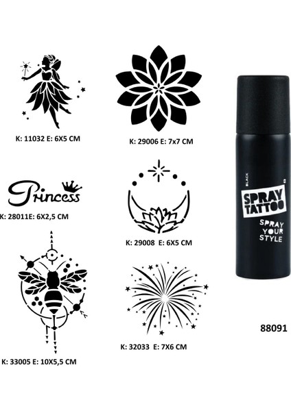 Mandala ve Peri Spray Tattoo Geçici Dövme Seti Dark Siyah Sprey