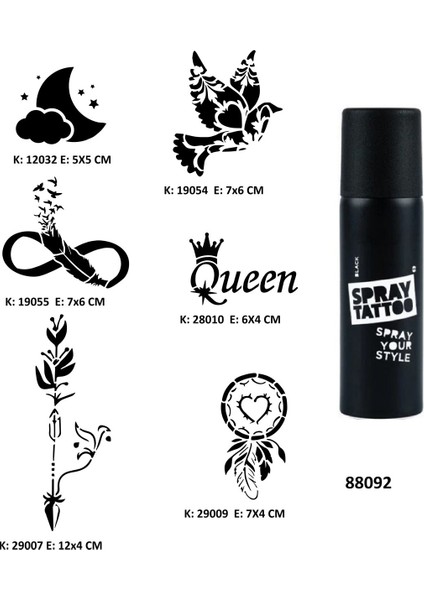 Düş Kapanı Sonsuzluk Spray Tattoo Geçici Dövme Seti Dark Siyah Sprey