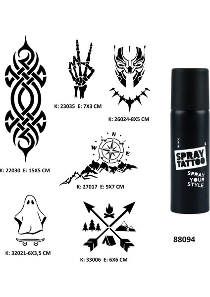 Fantastik Modeller Spray Tattoo Geçici Dövme Seti Dark Siyah Sprey