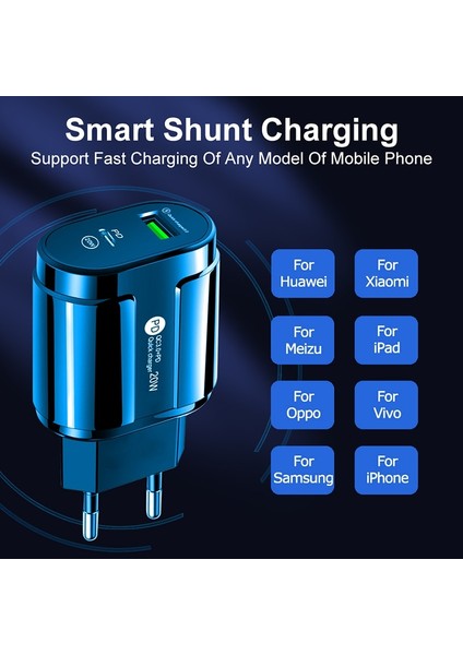 Abd-Sarı 20W Çift USB Şarj Cihazı Ab Abd Tak Duvar Şarj Tipi C Pd Cep Telefonu Şarj Cihazı IPHONE12 11 Samsung Xiaomi Güç Kaynağı Adaptörü (Yurt Dışından) modelleri