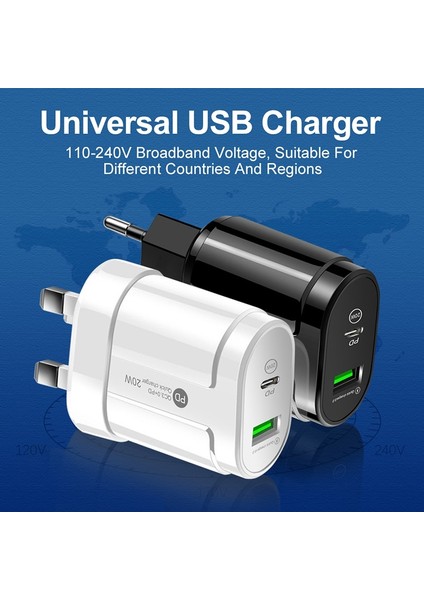 Abd-Sarı 20W Çift USB Şarj Cihazı Ab Abd Tak Duvar Şarj Tipi C Pd Cep Telefonu Şarj Cihazı IPHONE12 11 Samsung Xiaomi Güç Kaynağı Adaptörü (Yurt Dışından) fırsatları