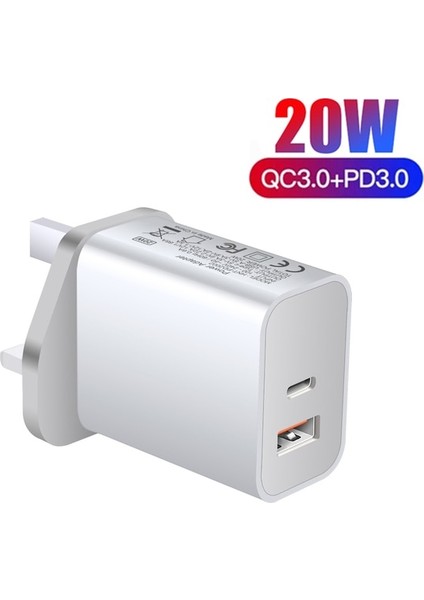 20W Ingiltere Tak 20W Çift Bağlantı Noktalı Pd USB Şarj Cihazı Hızlı Şarj Tipi C Duvar Pd Güç Adaptörü iPhone 13 12 11 Xs Samsung S21 Hızlı Şarj 3.0 Fiş (Yurt Dışından)