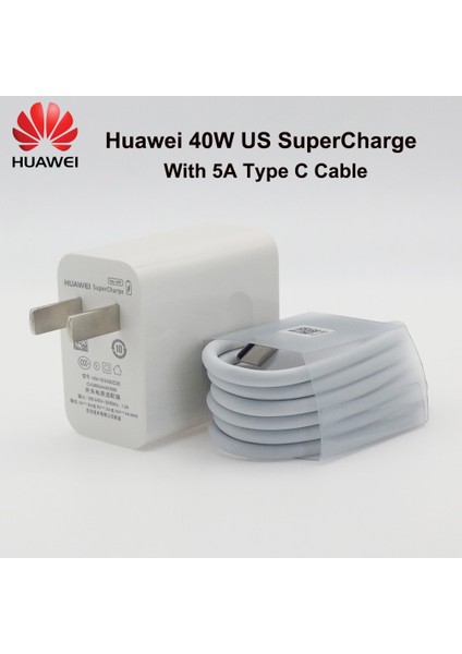 Abd Tip C ile Huawei P30 Pro Şarj Cihazı 40 W 10 V 4A Süper Şarj Abd Güç Adaptörü 1 M 5A Tip C Kablo Huaweı Mate 20 30 Pro P20 30 40 Pro Nova 7 (Yurt Dışından) modelleri