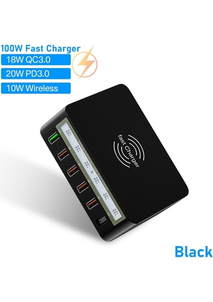 Au Tak Siyah 100W AS818PF 100W Çoklu USB Şarj Istasyonu Hub Qc3.0 Pd Hızlı Şarj Adaptörü Telefon USB C Şarj Cihazı Kablosuz Şarj Cihazı iPhone 13 12 x Xiaomi (Yurt Dışından)