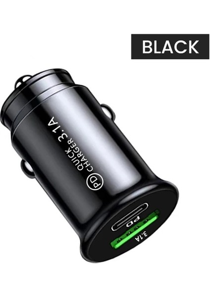Siyah Olaf Qc3.0 Araç Şarj Cihazı Hızlı Şarj Beyaz Siyah Çift Bağlantı Noktalı Mini Araç Telefonu Güç Adaptörü Pd 20W USB Tip C Şarj Araç Şarjı (Yurt Dışından)