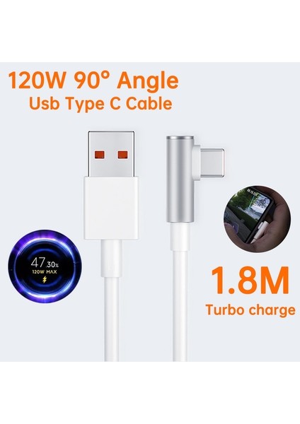 Sadece Kablo 90 Derece 1.8m 33W Hızlı Turbo Telefon Şarj Cihazı Xiaomi Pad 5 Redmi Not 10 Ab Qc3.0 Poco X3 Nfc Pro Mi 9 10T Lite 11X K30 Için USB C Tipi Kablo (Yurt Dışından)