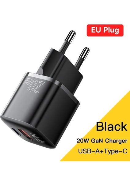 Ab Siyah 01 Essager 20 W Gan Pd USB C Şarj Cihazı iPhone 14 13 12 11 Pro Max Mini Se Telefon Qc 3.0 Pd 3.0 USB Tip C iPad Için Hızlı Şarj (Yurt Dışından)