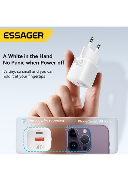 Ab Siyah 01 Essager 20 W Gan Pd USB C Şarj Cihazı iPhone 14 13 12 11 Pro Max Mini Se Telefon Qc 3.0 Pd 3.0 USB Tip C iPad Için Hızlı Şarj (Yurt Dışından) modelleri