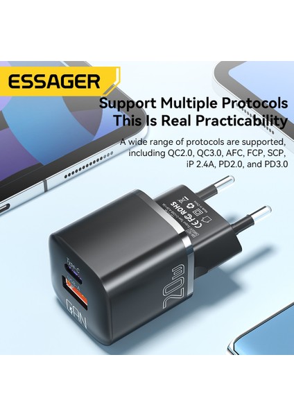 Ab Siyah 01 Essager 20 W Gan Pd USB C Şarj Cihazı iPhone 14 13 12 11 Pro Max Mini Se Telefon Qc 3.0 Pd 3.0 USB Tip C iPad Için Hızlı Şarj (Yurt Dışından) fırsatları