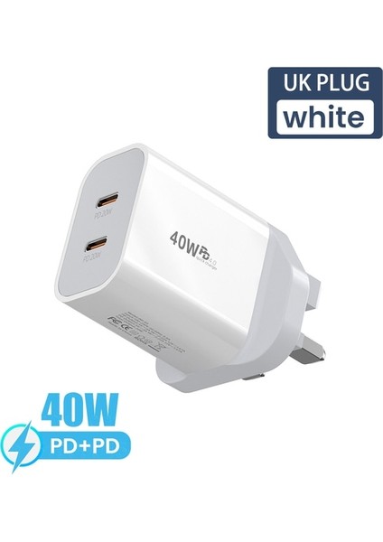 Ingiltere 40W Hızlı Şarj USB C Şarj Cihazı iPhone 13 12 11 Pro Max Qc3.0 Çift Pd 20W Tip C Güç Adaptörü Samsung Huawei Xiaomi Için (Yurt Dışından)