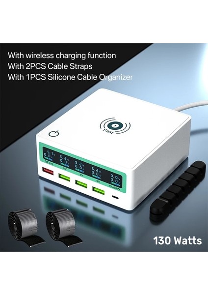 Abd Fişi Takım 130W 130W Çoklu USB Şarj Cihazı Hızlı Şarj 3.0 Pd3.0 65W USB C Pd Usb-C Tip C Hızlı Şarj Cihazı Hub Istasyonu iPhone 12 Pro Max Macbook Için (Yurt Dışından)