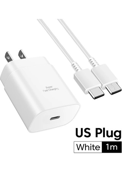 Abd Beyaz Set Olaf 25W USB C Şarj Cihazı Hızlı Şarj Güç Adaptörü Tip C Chargeur USB Şarj Cihazı Samsung Galaxy S22 21 Not 20 A71 USB Kablosu (Yurt Dışından)