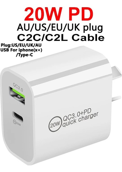 1m C2L PD20W Tip C Hızlı Şarj Adaptörü iPhone 11 12 Pro Max Qc 3.0 Abd Ab Au Ukplug Seyahat Duvar Şarj Cihazı Xiaomi Huawei Samsung Için (Yurt Dışından) indirimleri