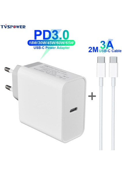 65W Ingiltere USB C Güç Adaptörü Pd/qc3.0 65W/60W/45W/30W/18W 15V Type-C Duvar Şarj Cihazı Dizüstü Bilgisayarlar/macbook/ipad/iphone/samsung (C-C Kablo 2m) (Yurt Dışından)