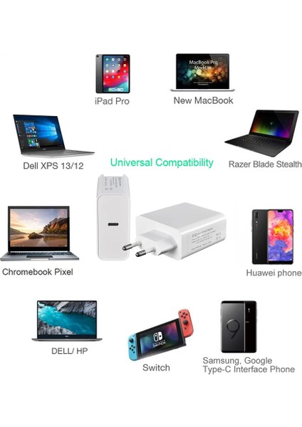 65W Ingiltere USB C Güç Adaptörü Pd/qc3.0 65W/60W/45W/30W/18W 15V Type-C Duvar Şarj Cihazı Dizüstü Bilgisayarlar/macbook/ipad/iphone/samsung (C-C Kablo 2m) (Yurt Dışından) fiyatları