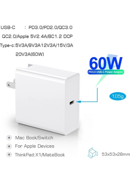 65W Ingiltere USB C Güç Adaptörü Pd/qc3.0 65W/60W/45W/30W/18W 15V Type-C Duvar Şarj Cihazı Dizüstü Bilgisayarlar/macbook/ipad/iphone/samsung (C-C Kablo 2m) (Yurt Dışından) modelleri