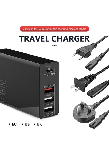 Siyah 2m 100W Kablo Voxlınk 100W USB C PD100W/87W/65W/45W/30W/18W Ab/abd/ingiltere Şarj Cihazı Tip C 4-Port Güç Adaptörü Macbook Pro 13/15/16 iPhone Xs Xr (Yurt Dışından) fırsatları