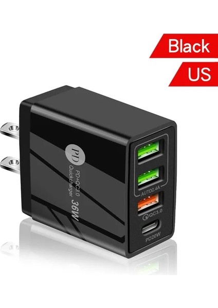 Abd Siyah Hızlı Şarj Cep Telefonu Şarj Cihazı PD36W + Qc3.0 2.4A Çift USB Çok Bağlantı Noktalı USB Seyahat Şarj Cihazı, Pd Şarj Kafası ile (Yurt Dışından)