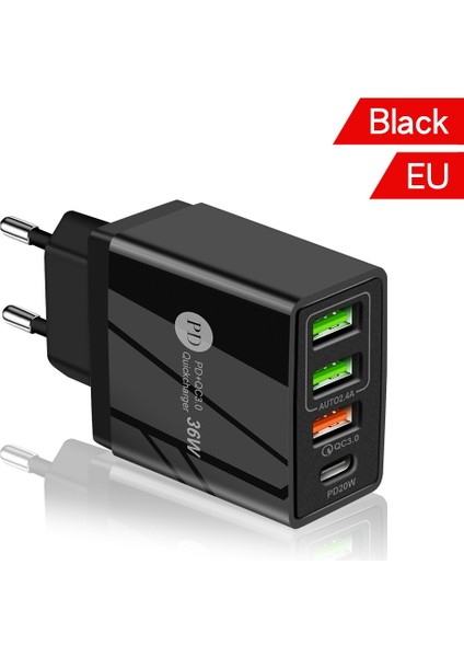 Abd Siyah Hızlı Şarj Cep Telefonu Şarj Cihazı PD36W + Qc3.0 2.4A Çift USB Çok Bağlantı Noktalı USB Seyahat Şarj Cihazı, Pd Şarj Kafası ile (Yurt Dışından) modelleri